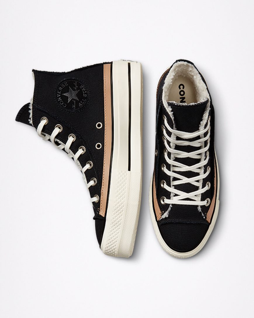 Zapatos Plataforma Converse Chuck Taylor All Star Lift Raw Edge Altas Mujer Negras Marrones | PE 40L7PE